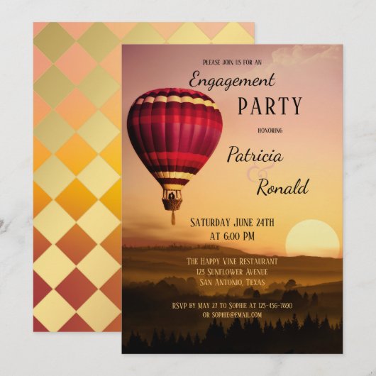 Hot Air Ballon Sunset Verloving Uitnodiging (Voorkant / Achterkant)