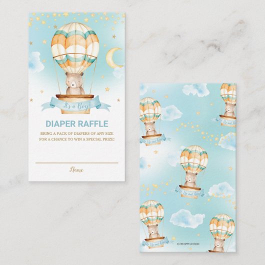 Hot Air ballon Teddy Bear Boy Diaper Raffle Informatiekaartje (Voorkant / Achterkant)