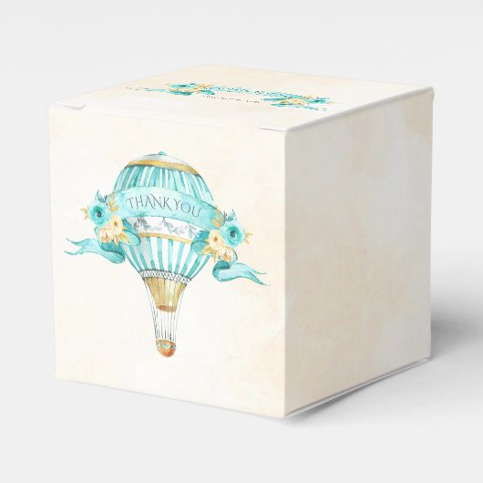 Hot Air ballon Turquoise Gold Yellow Roses Bedankdoosjes (Voorkant Zijde)