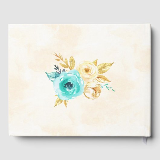 Hot Air ballon Turquoise Gold Yellow Roses Gastenboek (Achterkant)