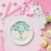 Hot Air ballon Turquoise Gold Yellow Roses Papieren Bordje (Feest)