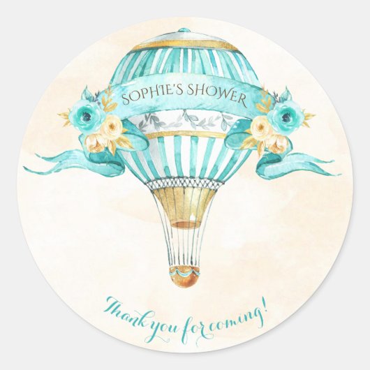 Hot Air ballon Turquoise Gold Yellow Roses Ronde Sticker (Voorkant)