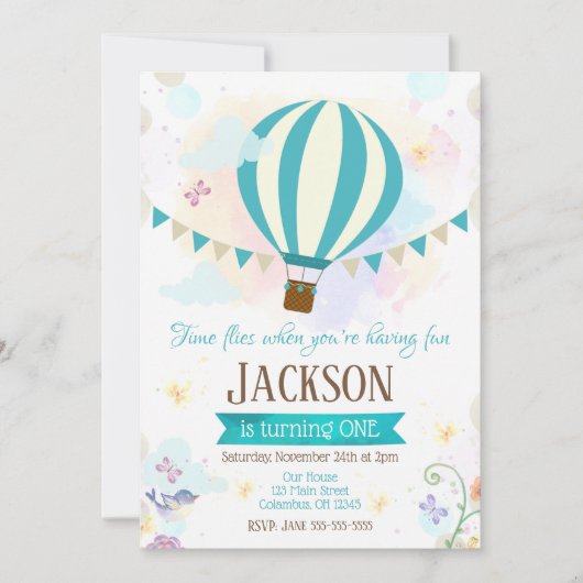 Hot Air ballon, uitnodiging voor 1 januari (Voorkant)