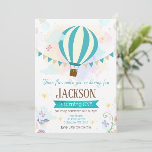 Hot Air ballon, uitnodiging voor 1 januari (Staand voorkant)