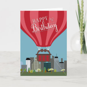 Hot Air ballon voor Skyline Birthday Card Kaart