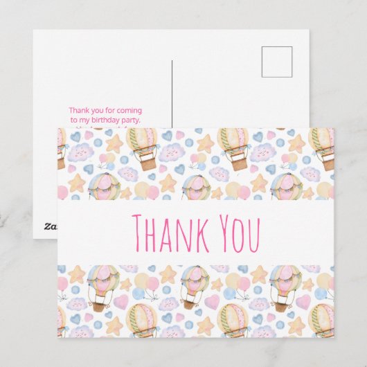 Hot Air ballon Waterverf Patroon Dank u Briefkaart (Voorkant / Achterkant)