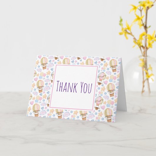 Hot Air ballon Waterverf Patroon Dank u Kaart (Gele Bloem)