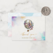 Hot Air Ballon Waterverf roze lila goud dank Notitiekaartje (Voorkant / Achterkant in situ)