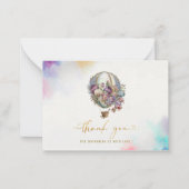 Hot Air Ballon Waterverf roze lila goud dank Notitiekaartje (Voorkant)