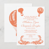  Hot Air Ballon Wedding Invitation Coral Kaart (Voorkant / Achterkant)