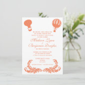  Hot Air Ballon Wedding Invitation Coral Kaart (Staand voorkant)