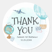Hot-Air ballonavontuurlijk blauw 1-jarig Bedankt Ronde Sticker (Voorkant)