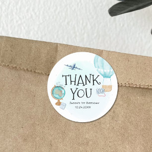 Hot-Air ballonavontuurlijk blauw 1-jarig Bedankt Ronde Sticker
