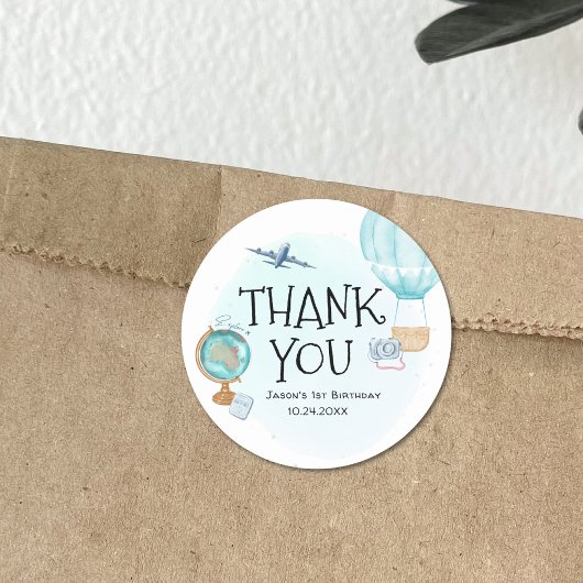 Hot-Air ballonavontuurlijk blauw 1-jarig Bedankt Ronde Sticker