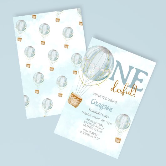 Hot Air ballonblauw, eerste uitnodiging