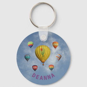 Hot-Air-ballonnen Cirkel Whispy Clouds Paarse naam Sleutelhanger
