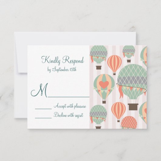 Hot-Air-ballonnen met harten-bruiloft RSVP-kaarten RSVP Kaartje (Voorkant)