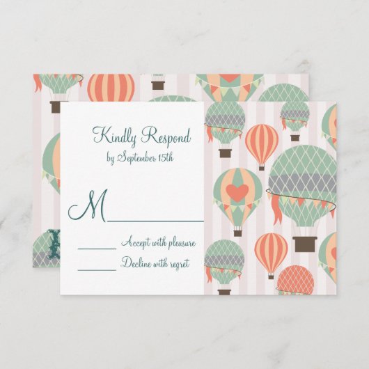 Hot-Air-ballonnen met harten-bruiloft RSVP-kaarten RSVP Kaartje (Voorkant / Achterkant)