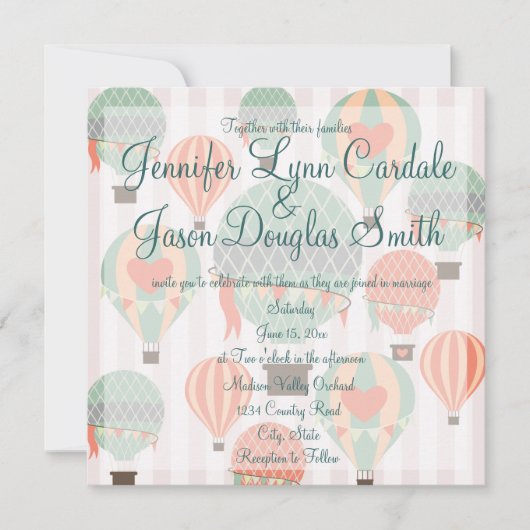 Hot-Air-ballonnen met harten-bruiloft-uitnodiginge Kaart (Voorkant)