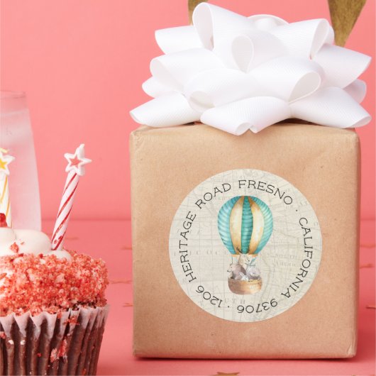 Hot-Air-ballonretouradres Ronde Sticker (Feest)