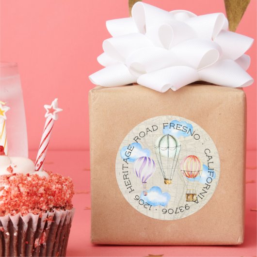 Hot-Air-ballonretouradres Ronde Sticker (Feest)