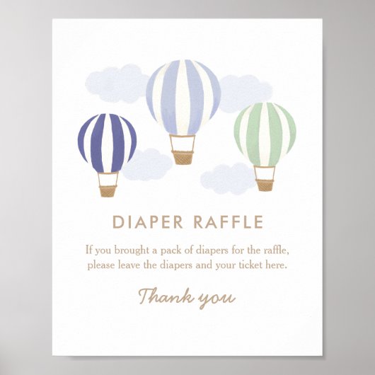 Hot Air-ballons Boy Baby shower Diaper Raffle Poster (Voorkant)
