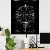 Hot Air Balloon 1925 Patent Art Print Black Grid (Thuiskantoor)