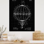 Hot Air Balloon 1925 Patent Art Print Black Grid (Keuken)