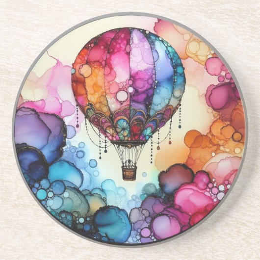Hot Air Balloon Alcohol Ink Zandsteen Onderzetter (Voorkant)