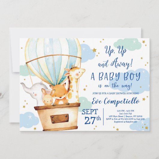 Hot Air Balloon Animals Baby shower Uitnodiging (Voorkant)