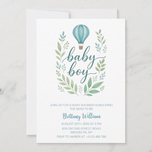 Hot Air Balloon Baby Boy Baby shower Kaart (Voorkant)