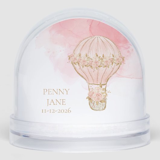 Hot Air Balloon Baby Girl Newborn Snow Globes Sneeuwbol (Voorkant)