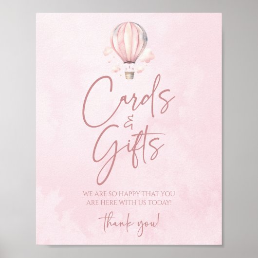 Hot Air Balloon Baby Shower Cards and Gifts Sign Poster (Voorkant)