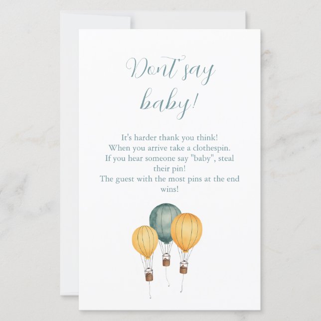 Hot Air Balloon Baby Shower Game (Voorkant)