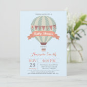 Hot Air Balloon Baby shower Invitation Blue Kaart (Staand voorkant)