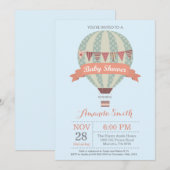 Hot Air Balloon Baby shower Invitation Blue Kaart (Voorkant / Achterkant)