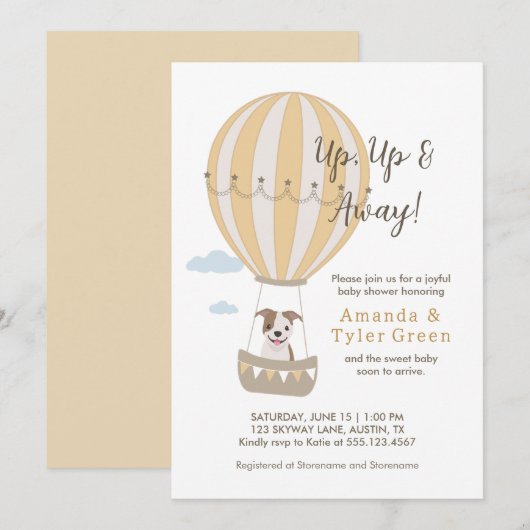 Hot Air Balloon Baby shower Uitnodigen met Schatti Kaart (Voorkant / Achterkant)