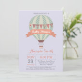 Hot Air Balloon Baby shower Uitnodiging Paarse (Staand voorkant)