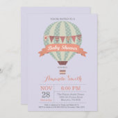Hot Air Balloon Baby shower Uitnodiging Paarse (Voorkant / Achterkant)