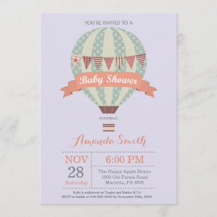Hot Air Balloon Baby shower Uitnodiging Paarse
