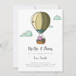 Hot Air Balloon Bear Girl Pink Baby Shower Kaart