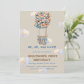 Hot Air Balloon Boy 1e verjaardag Uitnodiging (Staand voorkant)