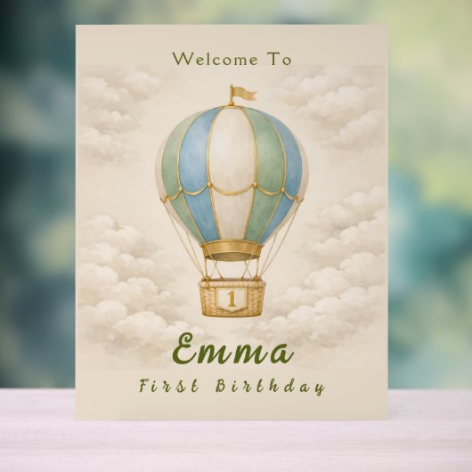 Hot Air Balloon First Birthday Acrylic Sign Acryl Bord (Neutraal)