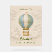 Hot Air Balloon First Birthday Acrylic Sign Acryl Bord (Voorkant)