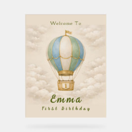 Hot Air Balloon First Birthday Acrylic Sign Acryl Bord