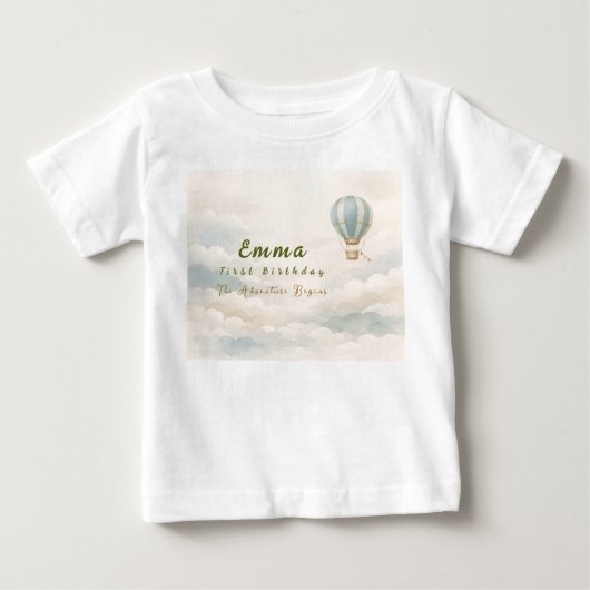Hot Air Balloon First Birthday Baby T-Shirt (Voorkant)