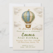 Hot Air Balloon First Birthday Invitation Kaart (Voorkant)