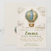 Hot Air Balloon First Birthday Invitation Kaart (Voorkant / Achterkant)