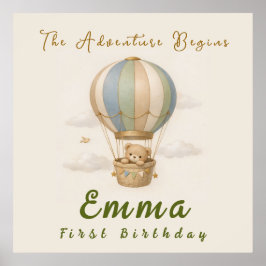  Hot Air Balloon First Birthday Poster