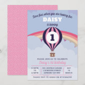 Hot Air Balloon Girls 1e verjaardag uitnodiging (Voorkant / Achterkant)